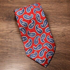 Vintage Christian Dior Tie Silk Red Blue Paisley Italian Fabric Designer Necktie